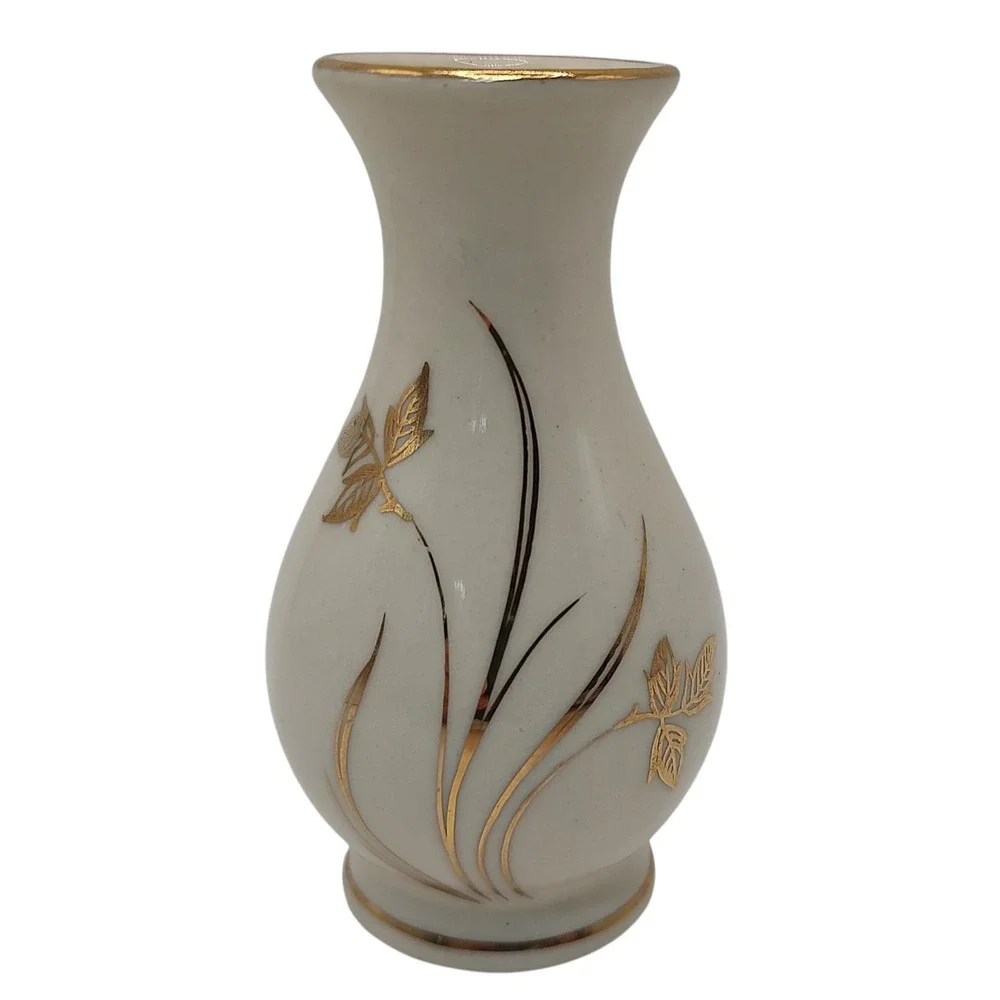 Kerafina Porzellan Vase KPM Bavaria Germany‎ Cream Gold Trim Leaves